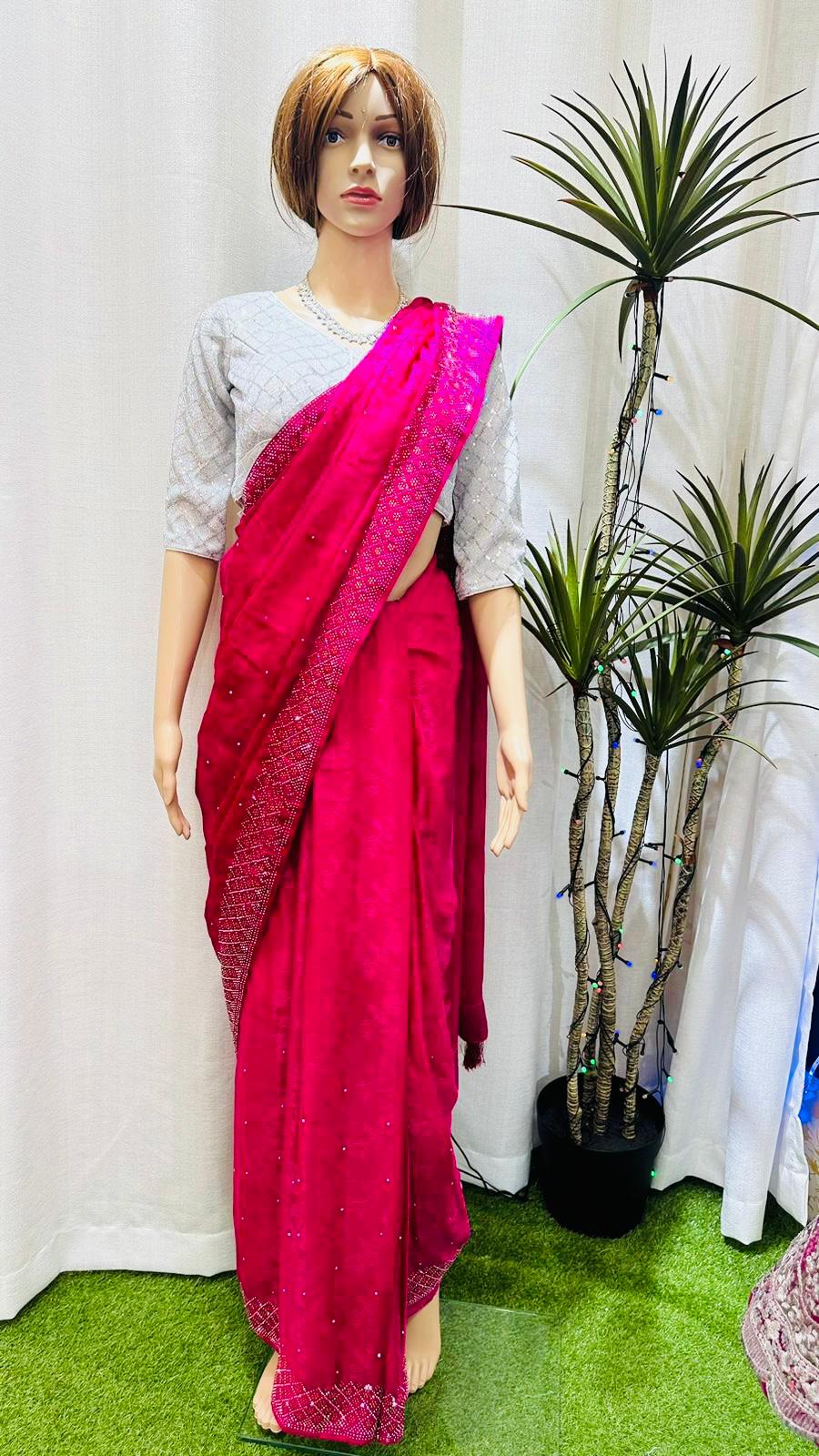 Siroski Saree Hot Pink